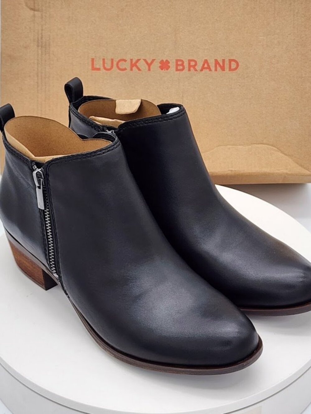 Lucky Brand Basell Black Glove Nappa Leather Ankle Booties Women’s Size 9.5 - Picture 1 of 9